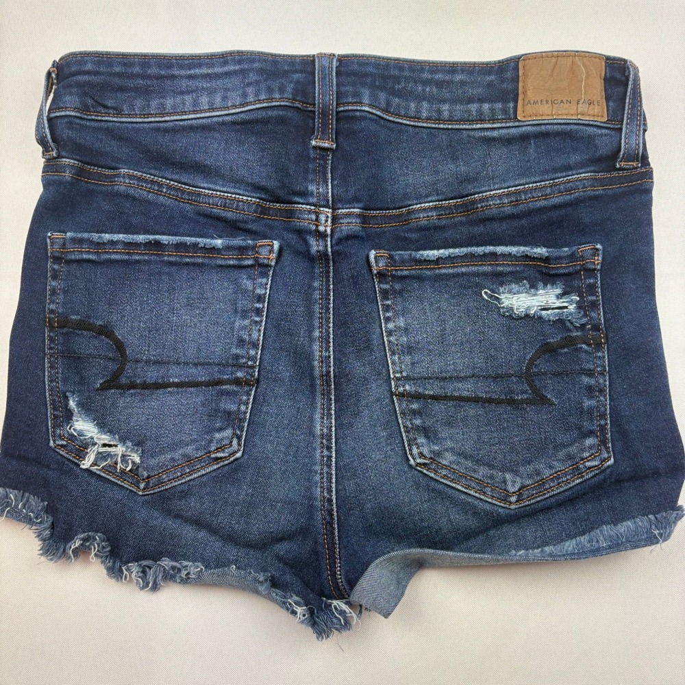 American Eagle‎ Hi-Rise Shortie Denim Shorts Distressed Rips Frayed Hem Stretch - Picture 2 of 8